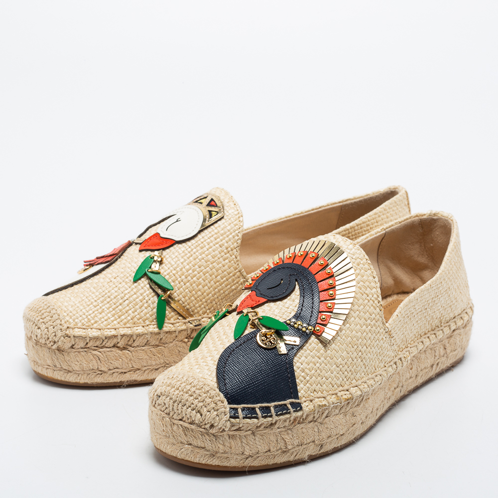 

Tory Burch Beige Jute Embellished Espadrille Flats Size