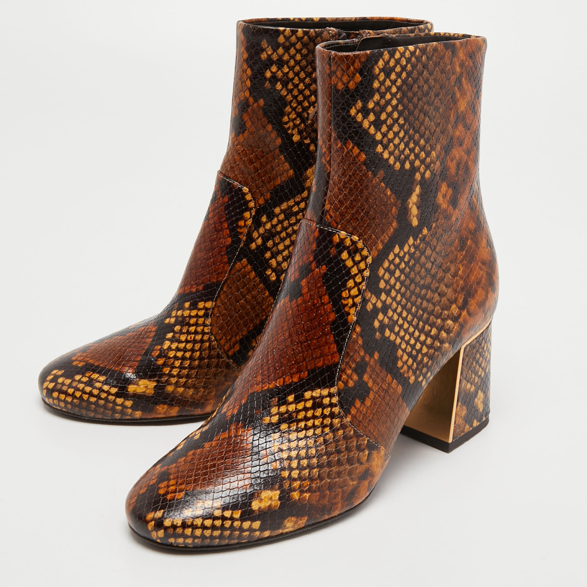 

Tory Burch Brown Python Embossed Leather Gigi Ankle Boots Size