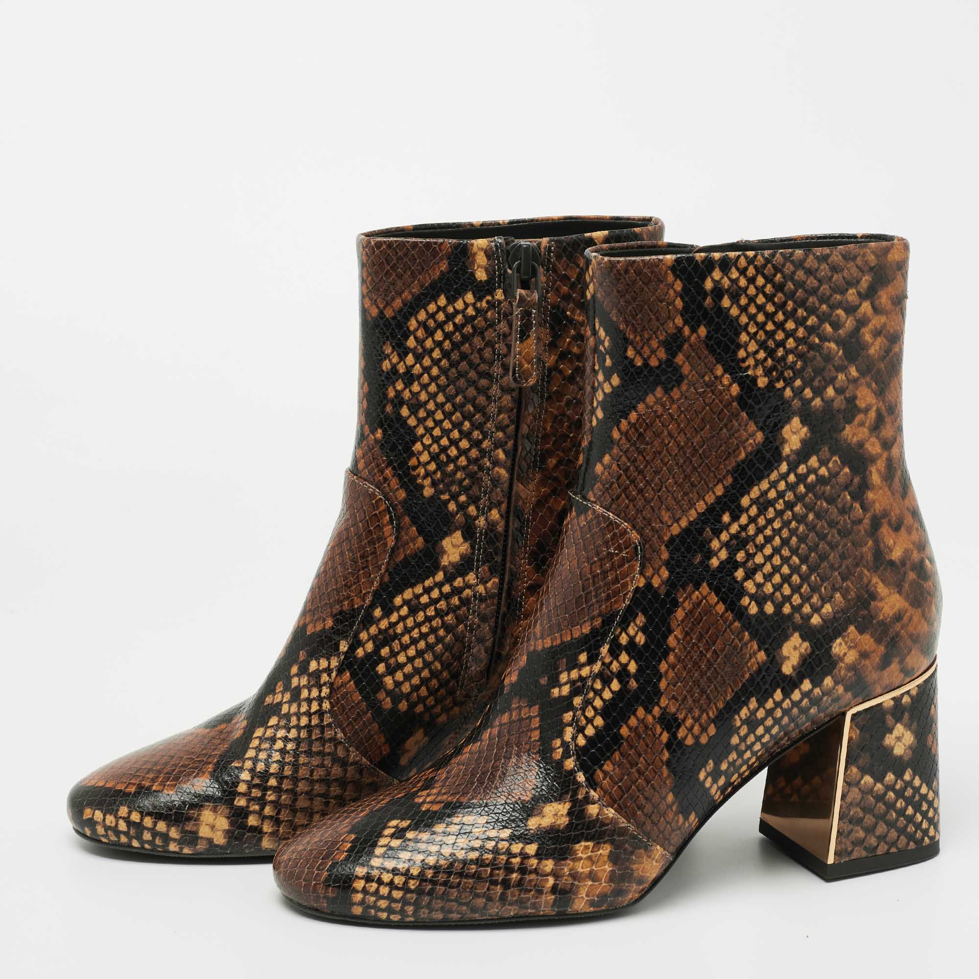 

Tory Burch Brown Python Embossed Leather Gigi Ankle Booties Size