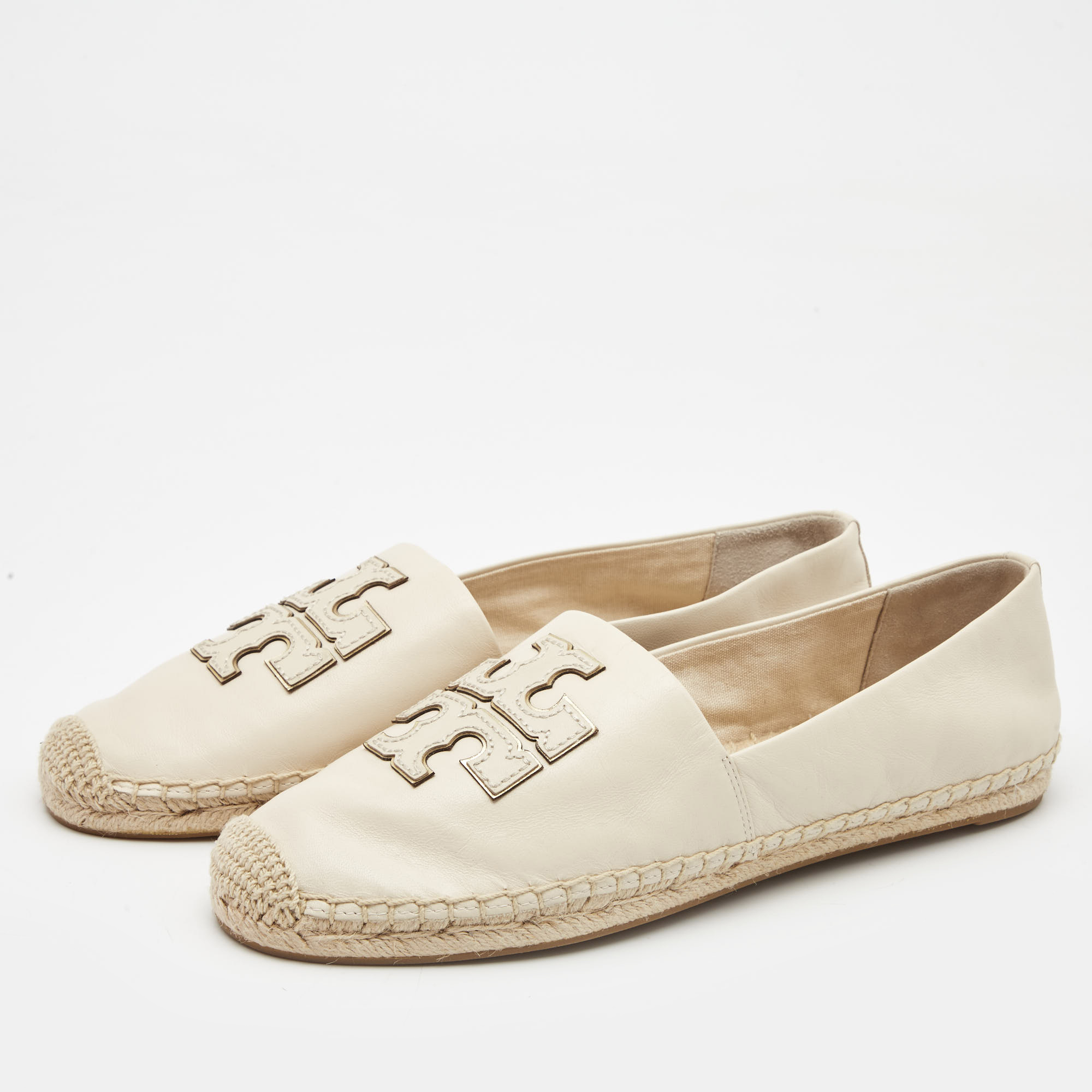 

Tory Burch Cream Leather Ines Espadrille Flats Size