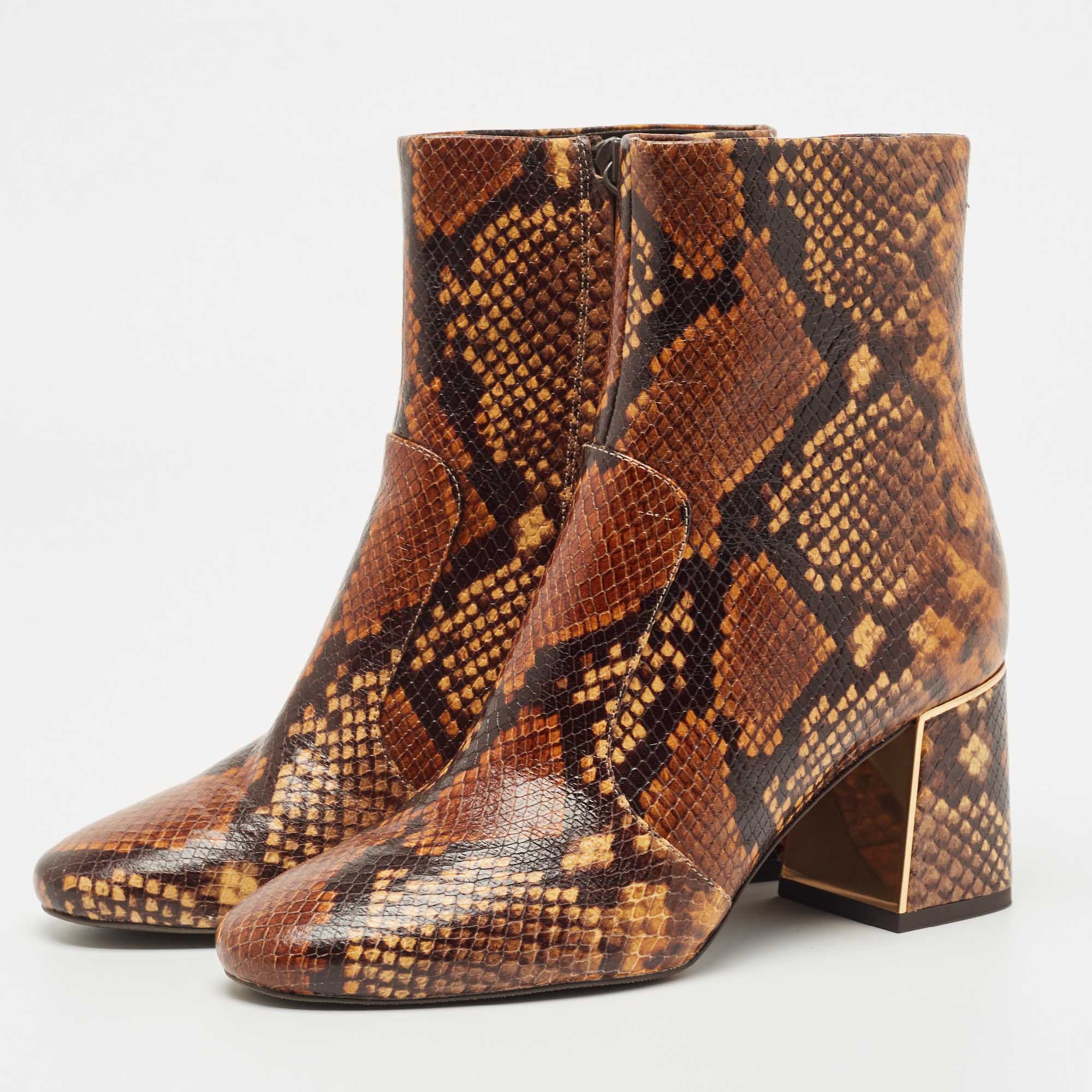 

Tory Burch Brown Python Embossed Ankle Boots Size