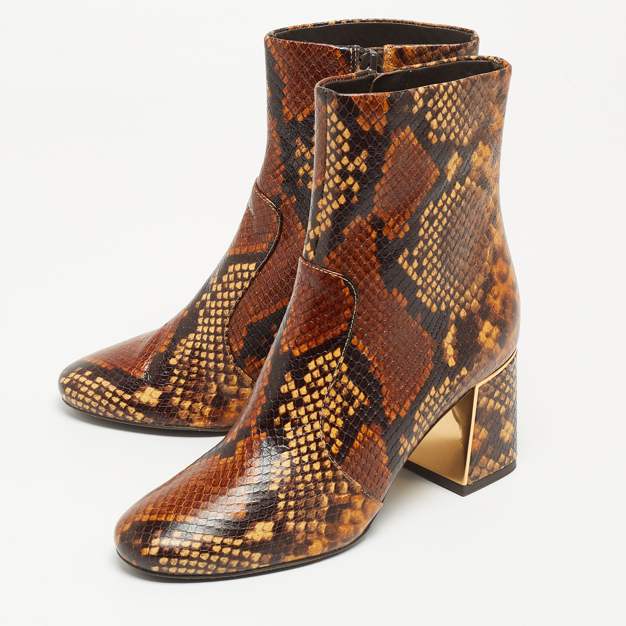 

Tory Burch Brown Python Embossed Leather Ankle Boots Size