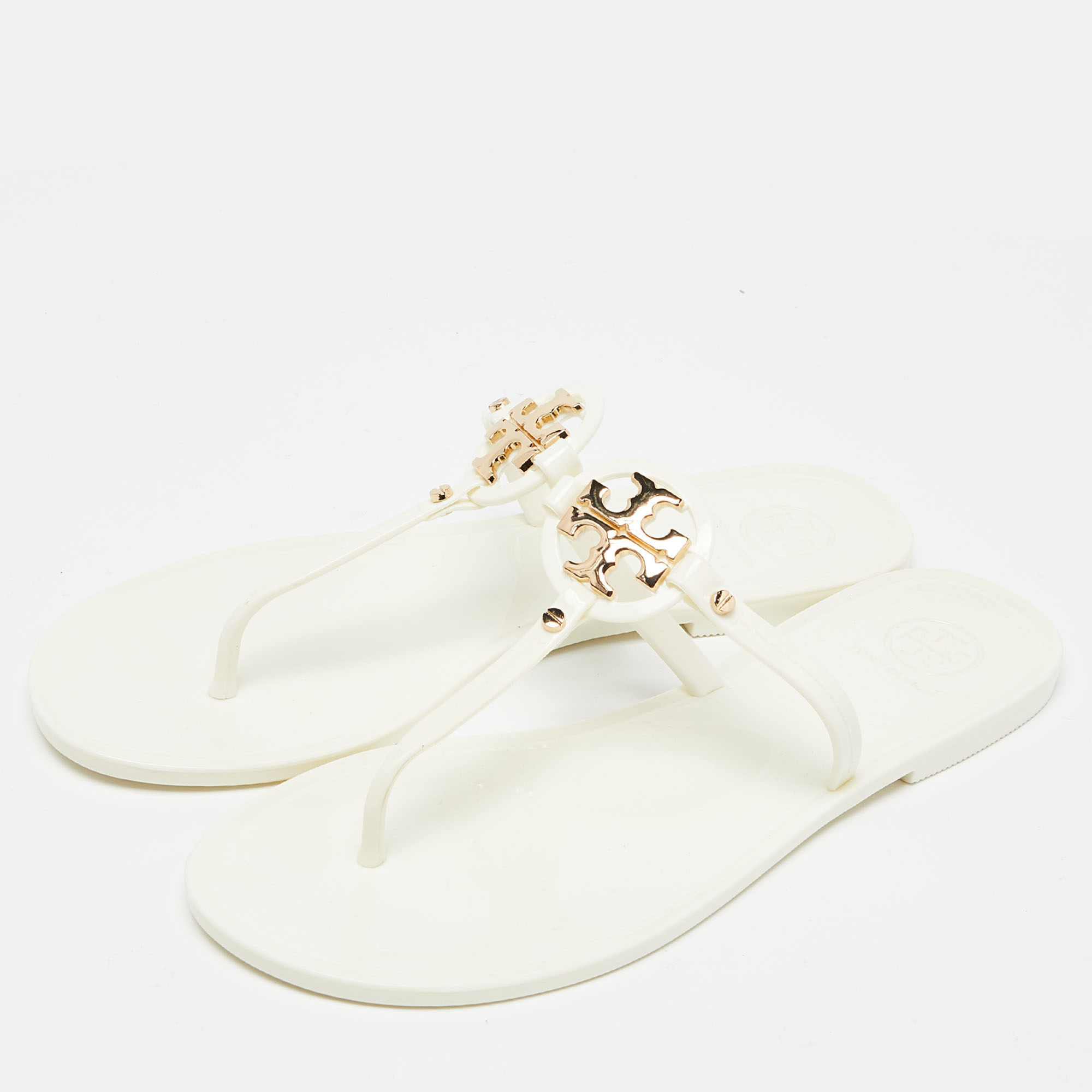 

Tory Burch Off White Rubber Mini Miller Thong Flats Size