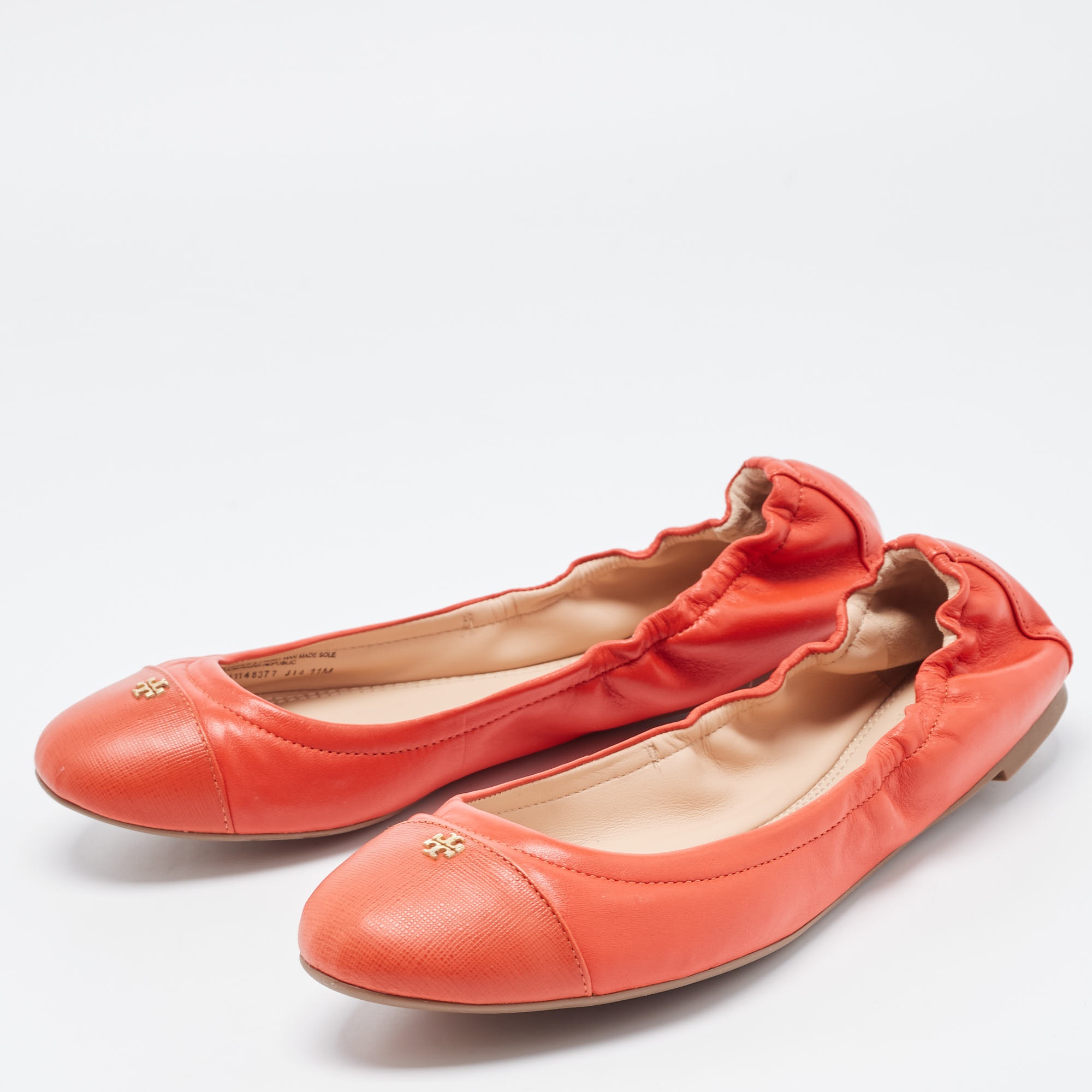 

Tory Burch Orange Leather York Scrunch Ballet Flats Size