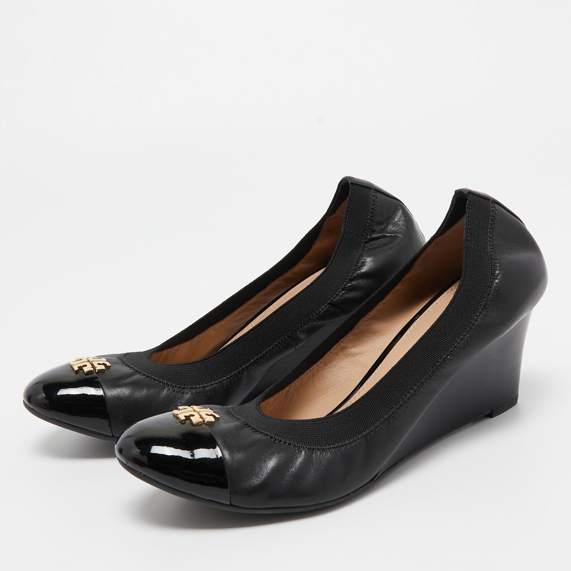 

Tory Burch Black Leather Jolie Wedge Pumps Size