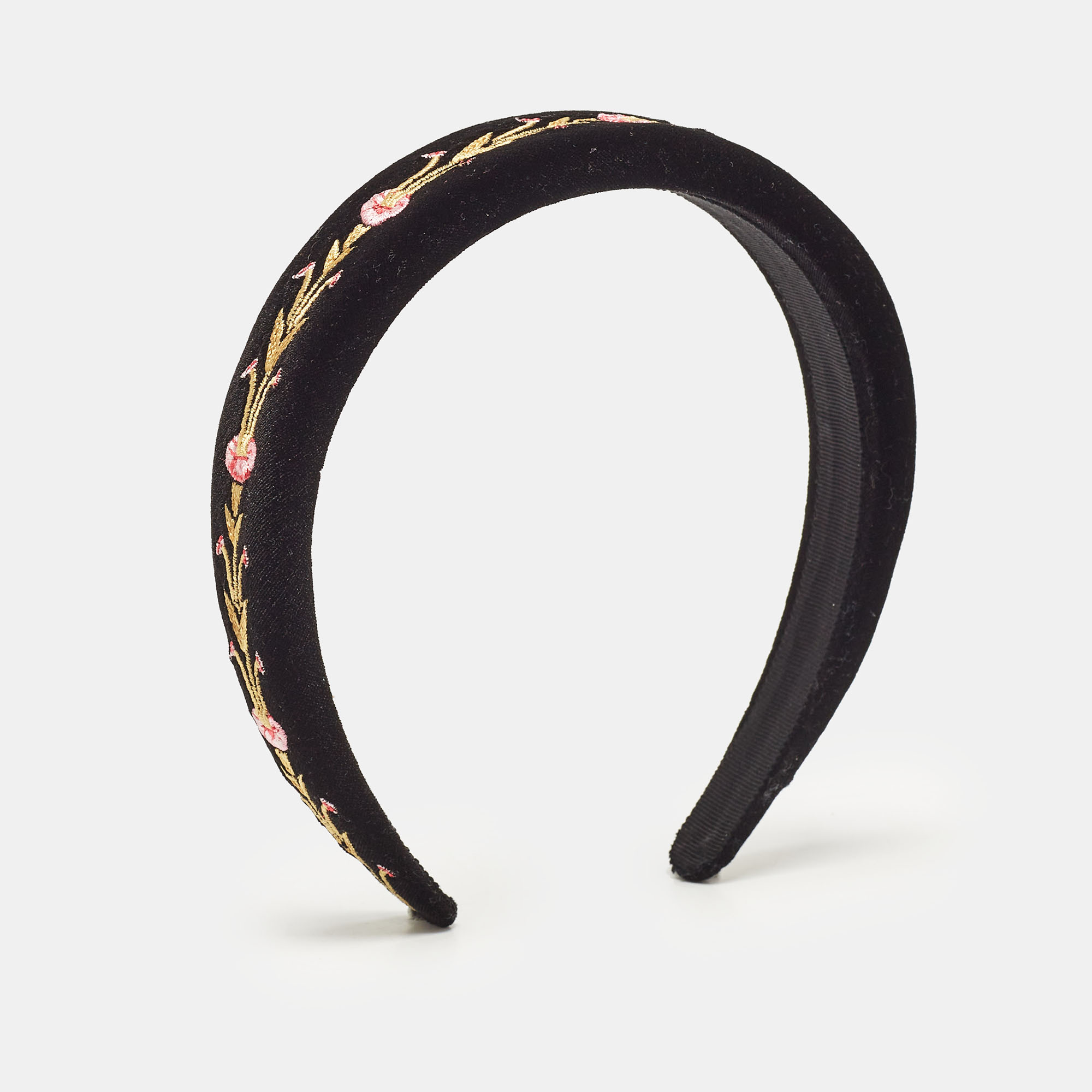 

Tory Burch Black Floral Embroidered Velvet Hairband