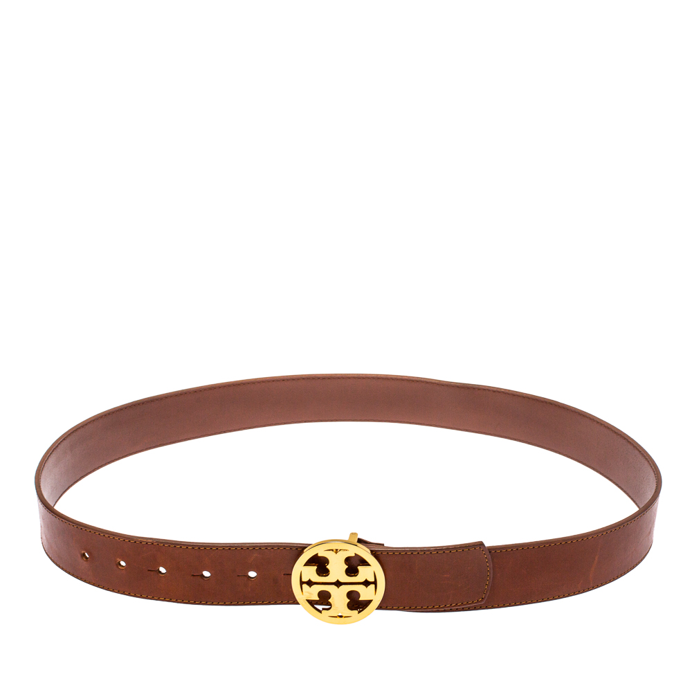 Pre-owned Tory Burch Tan Leather Logo Belt 95cm