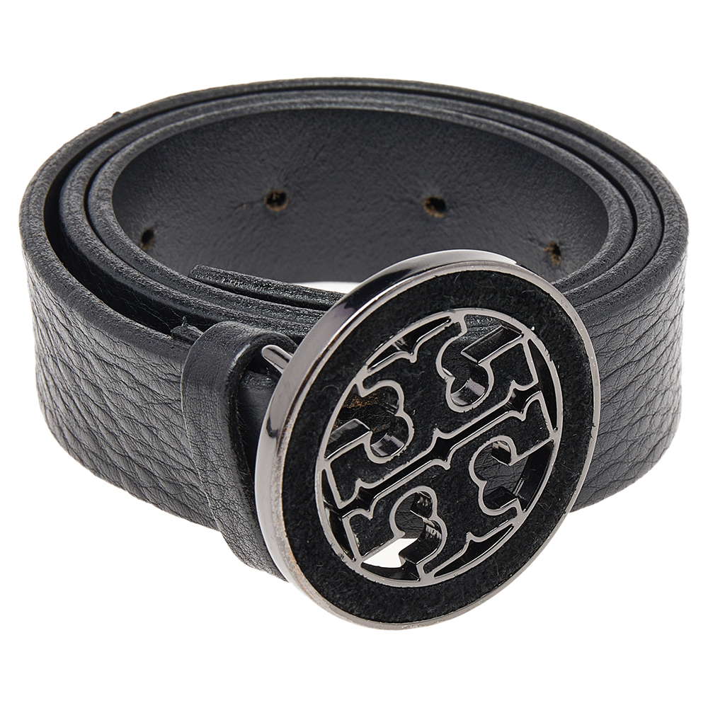 

Tory Burch Black Leather Enamel Logo Belt