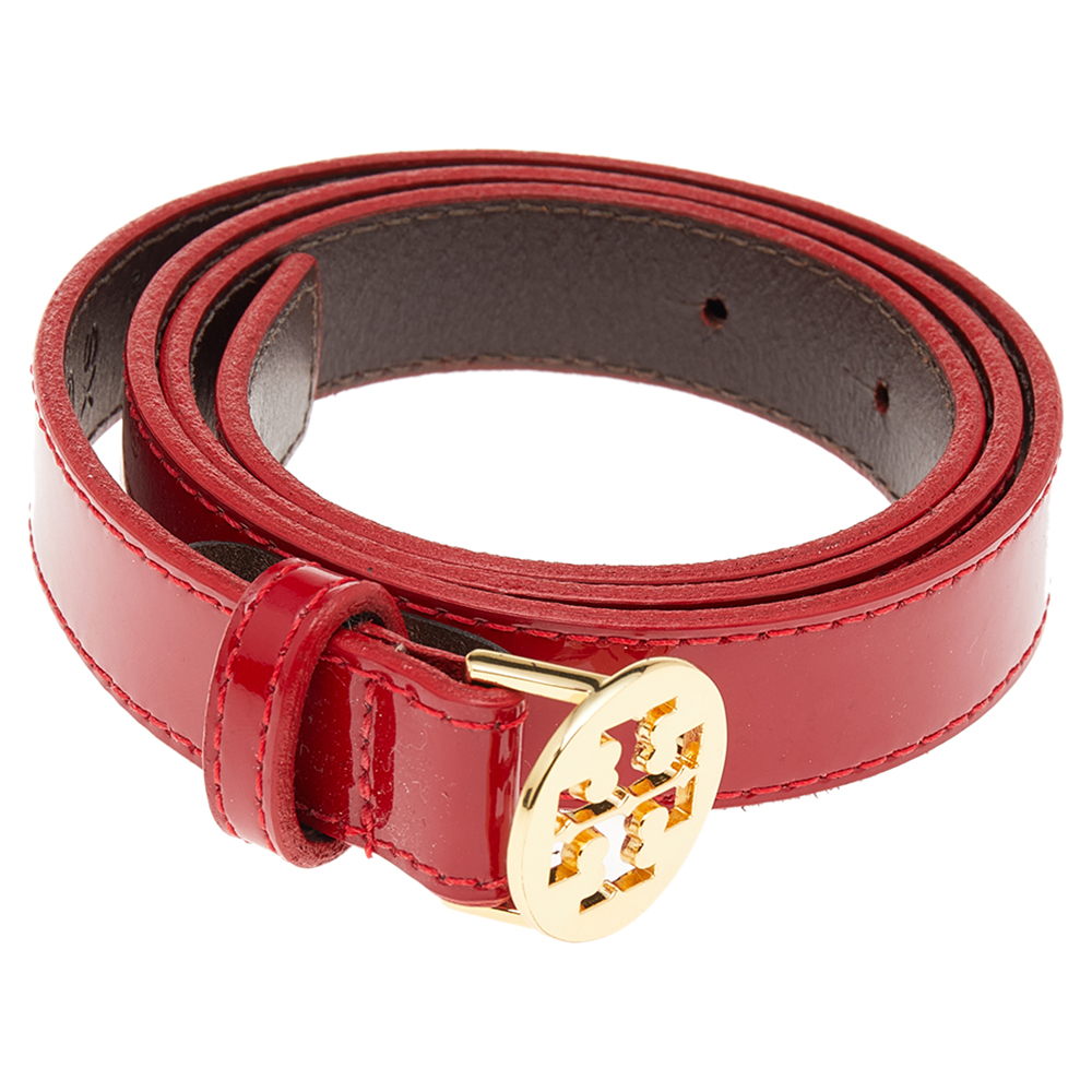 

Tory Burch Red Patent Leather Logo Buckle Belt