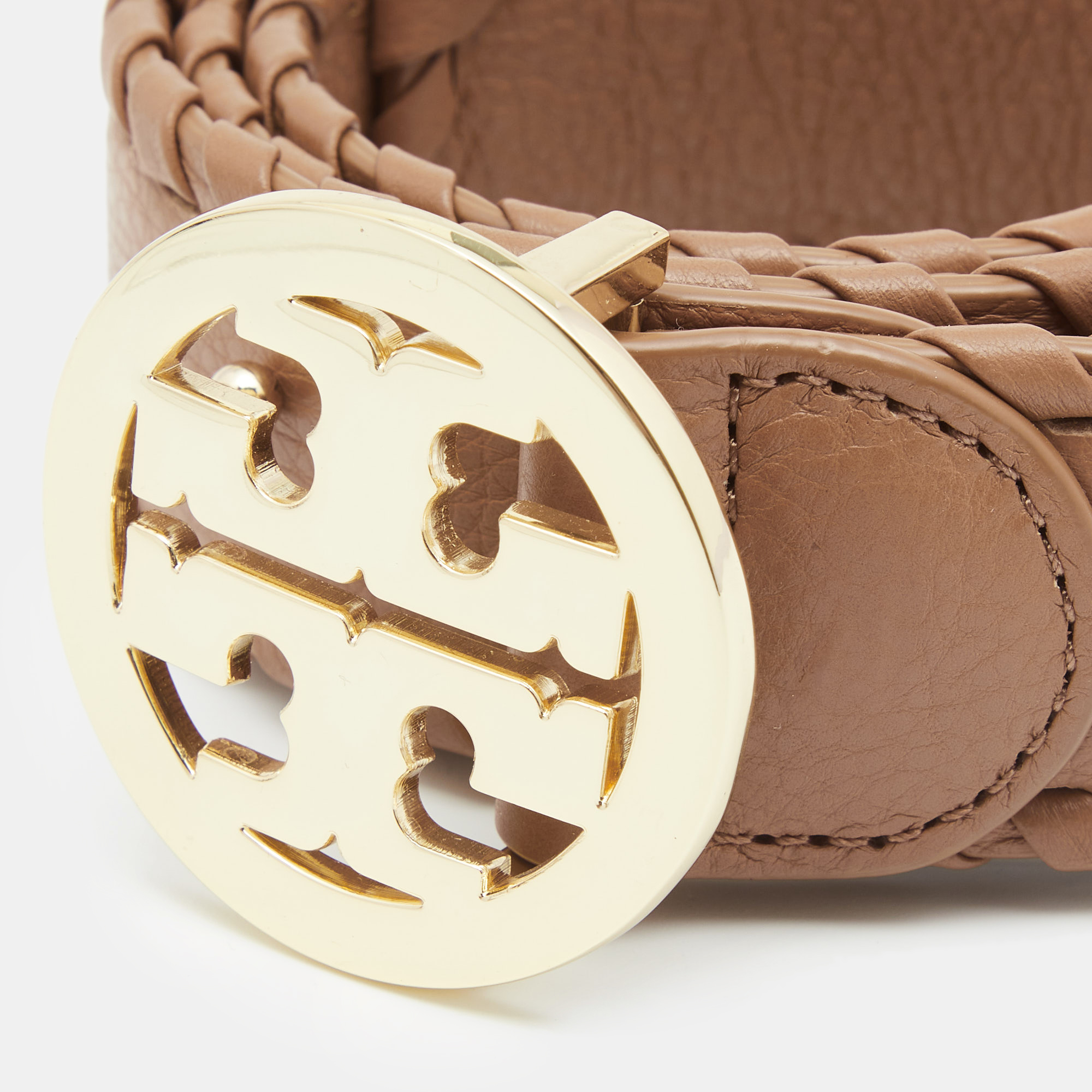 

Tory Burch Tan Laced Leather Belt, Brown