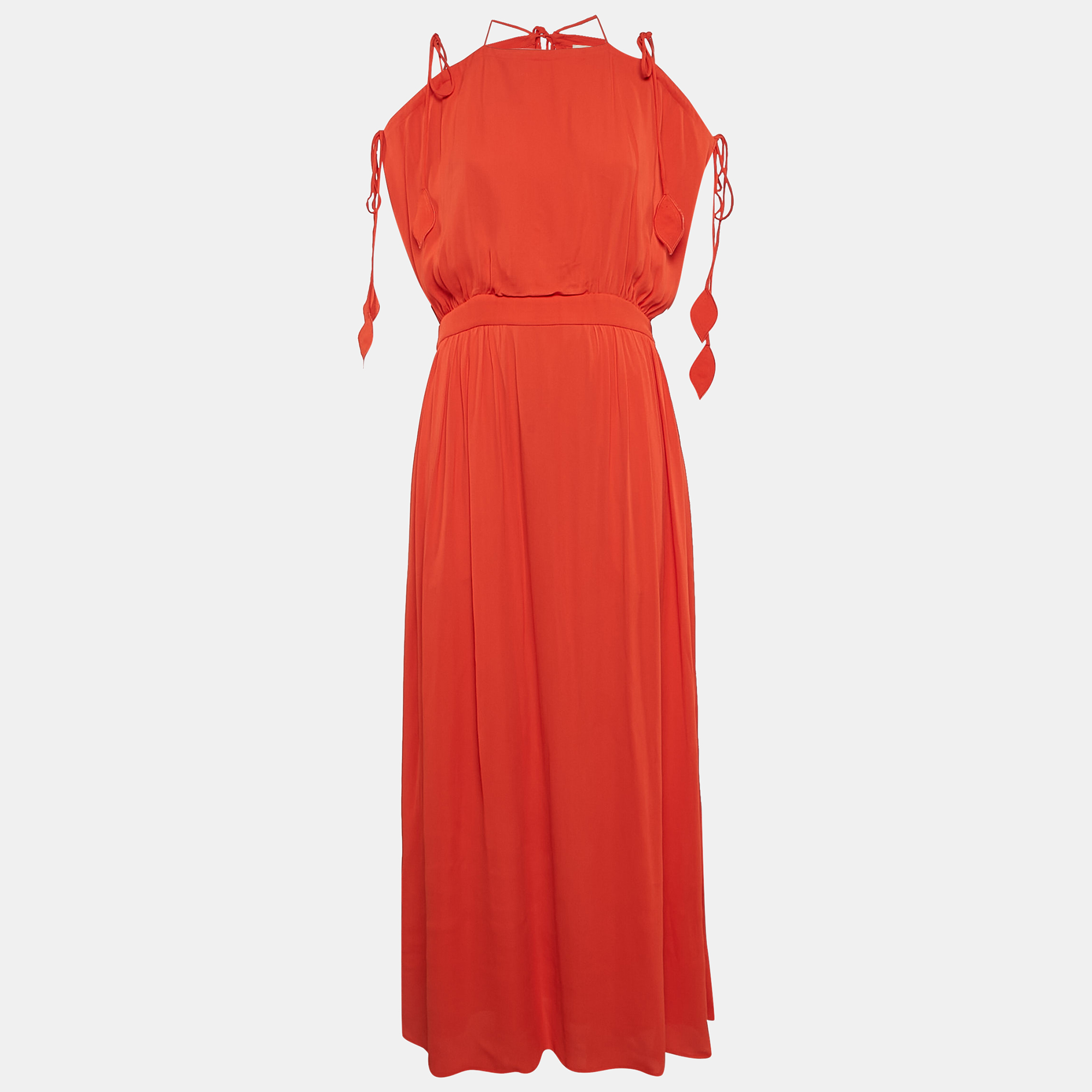 

Tory Burch Orange Chiffon Strap Tie-Up Detail Evaline Maxi Dress M