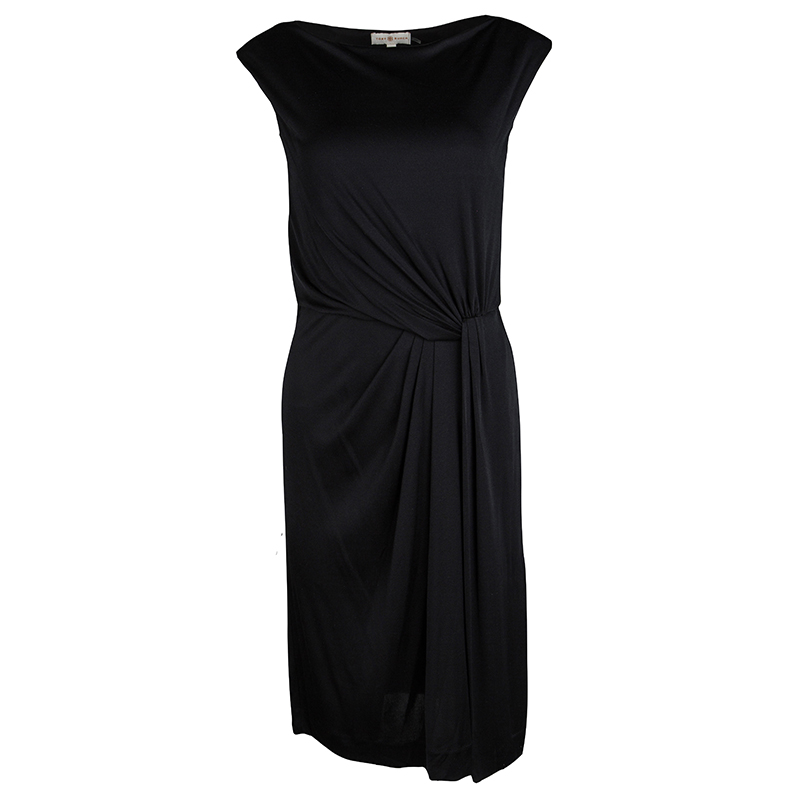 Pre Owned Tory Burch Black Silk Draped Sleeveless Dress S