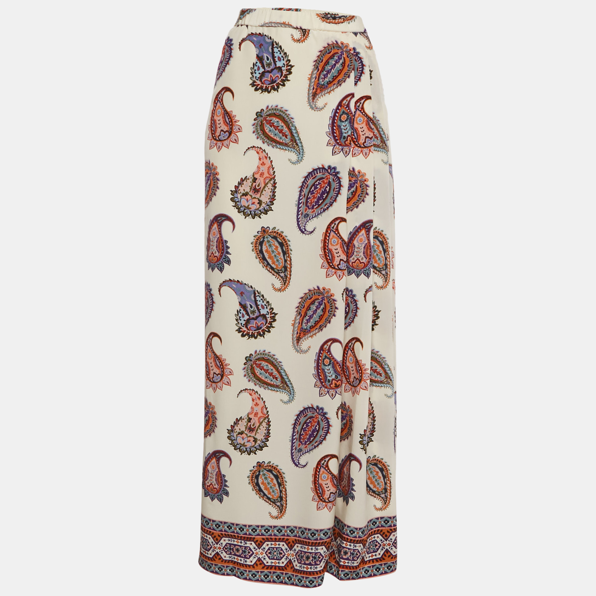 

Tory Burch Cream Paisley Print Silk Maxi Skirt L