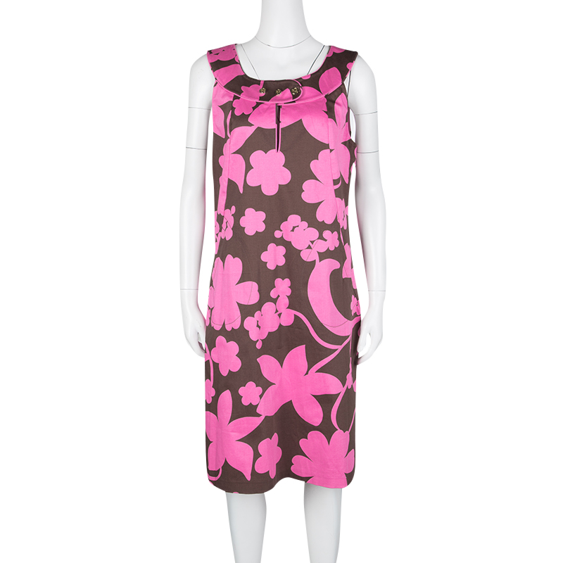 

Tory Burch Brown and Pink Floral Printed Cotton Sleeveless Dress