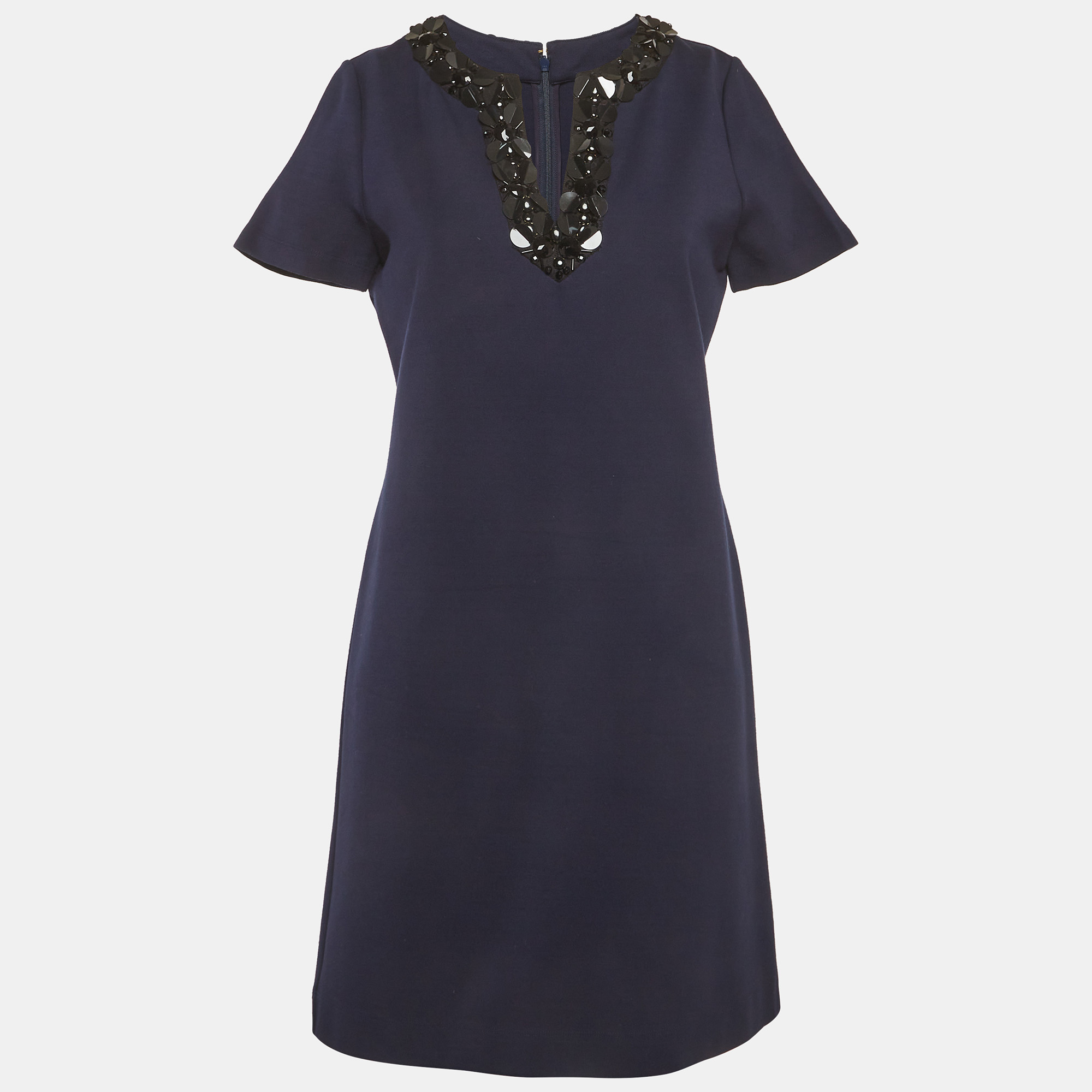 

Tory Burch Navy Blue Sequin Detail Jersey Mini Dress S