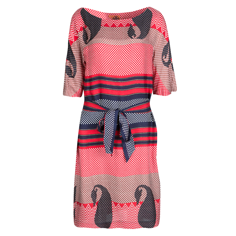 Tory Burch Multicolor Printed Silk Belted Dress L