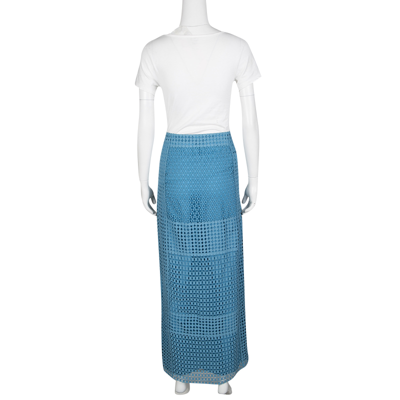Pre-owned Tory Burch Blue Crescent Guipure Lace Slit Detail Maxi Skirt S