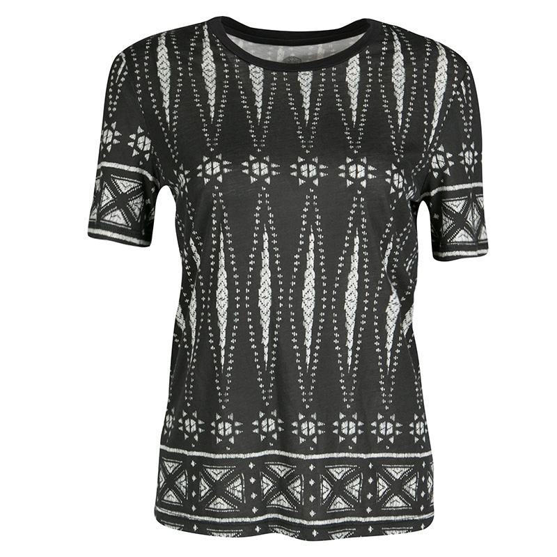 

Tory Burch Monochrome Printed Pima Cotton T-Shirt XS, Black