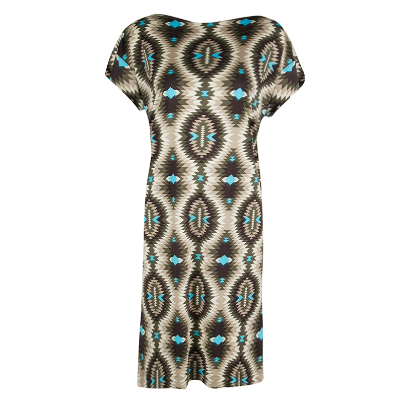 Tory Burch Multicolor Geometric Print Silk Boat Neck Dress M