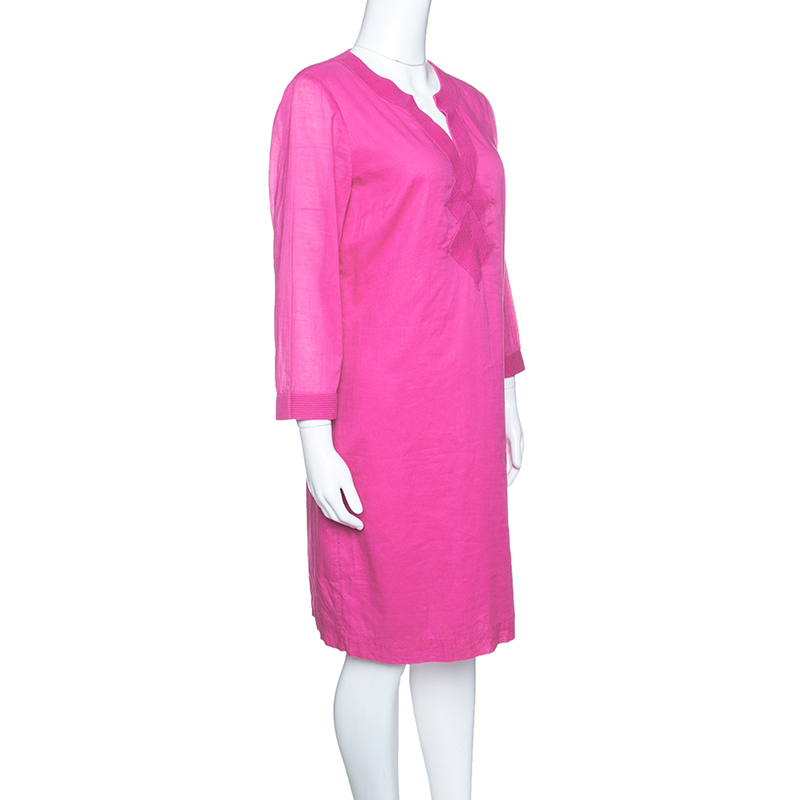 

Tory Burch Pink Cotton Embroidered Long Sleeve Safo Dress