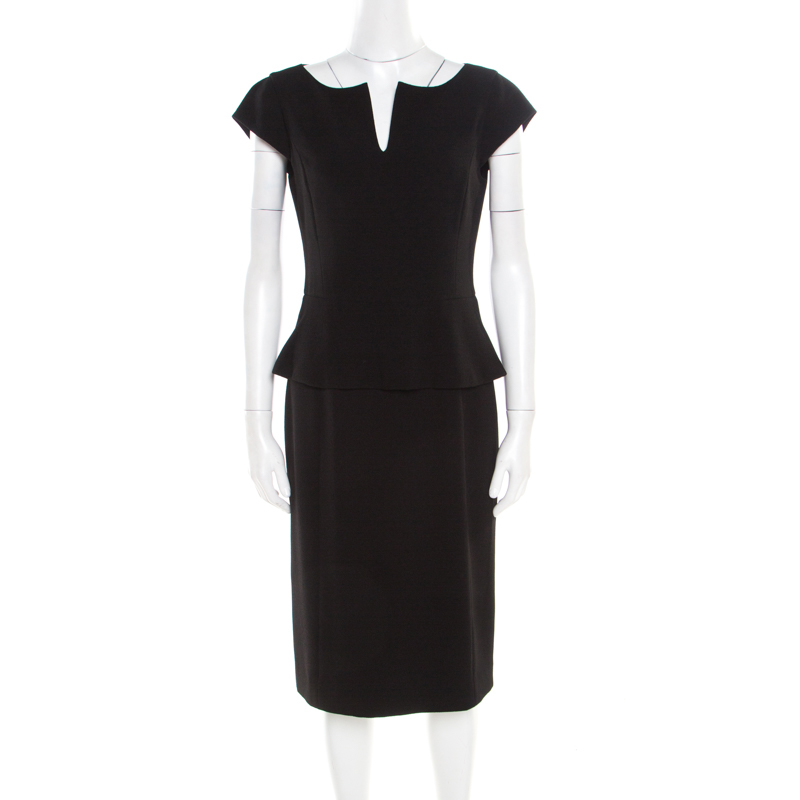 Tory Burch Black Crepe Cap Sleeve Peplum Katy Dress M