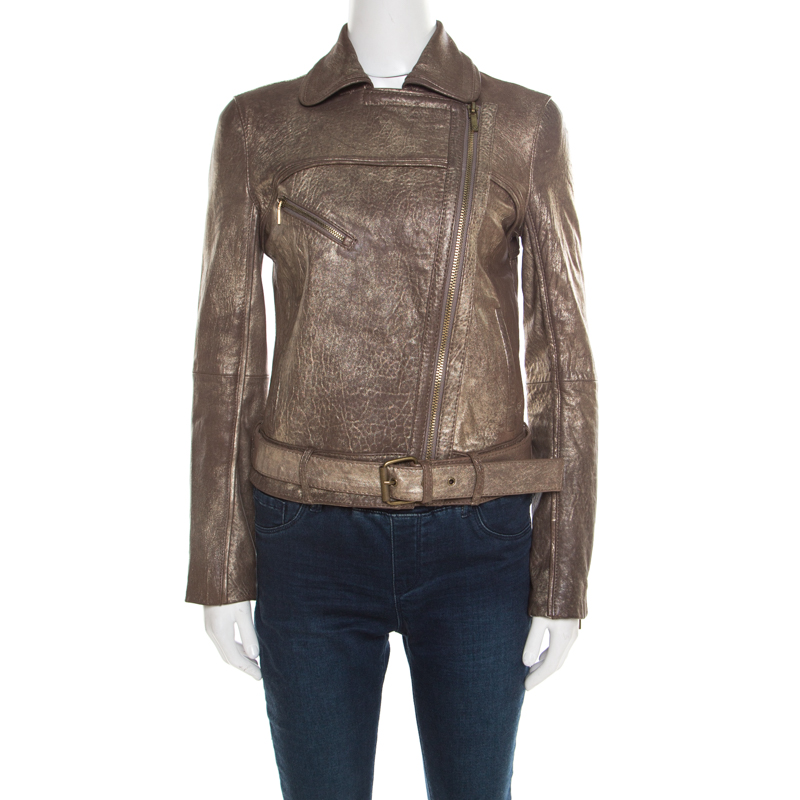Tory Burch Metallic Washed Leather Biker Jacket S Tlc Metallic Washed Leather Biker Jacket