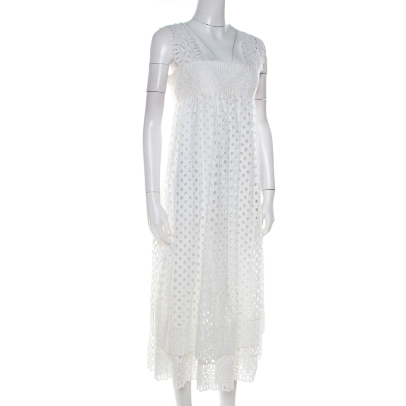 

Tory Burch White Eyelet Lace Tiered Hermosa Dress