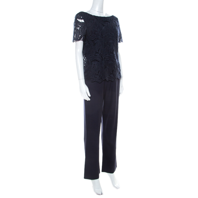

Tory Burch Navy Blue Avalon Lace Short Sleeve Jumpsuit