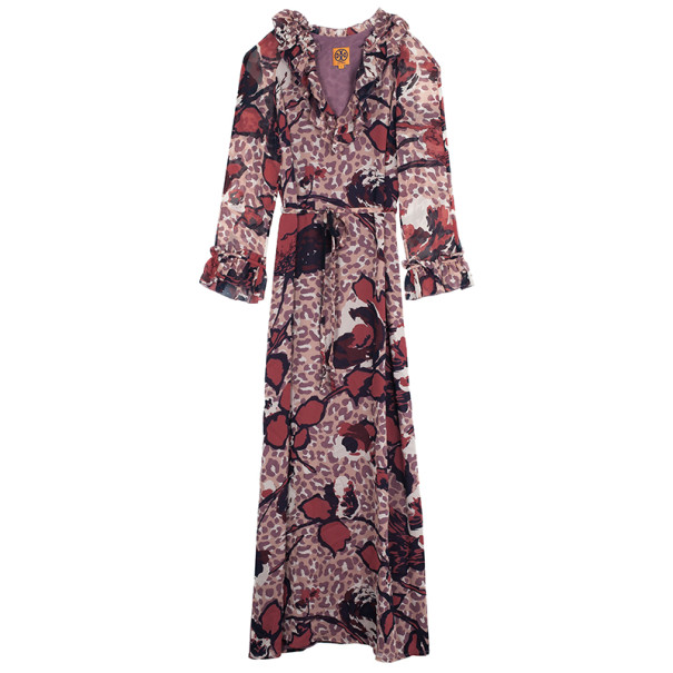 Pre Owned Tory Burch Silk Printed Maxi Dress L