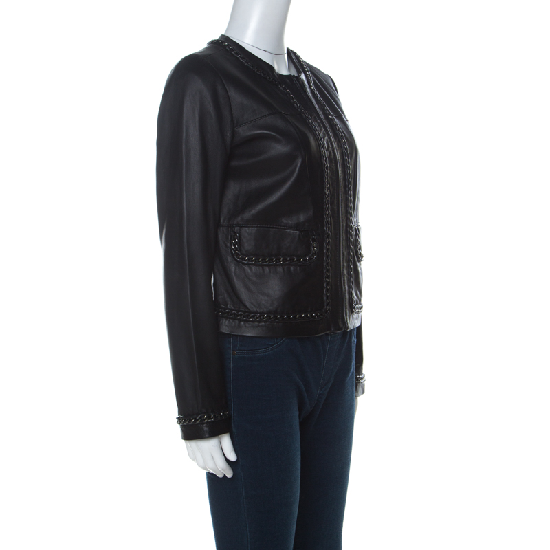 

Tory Burch Black Leather Chain Detail Jacket