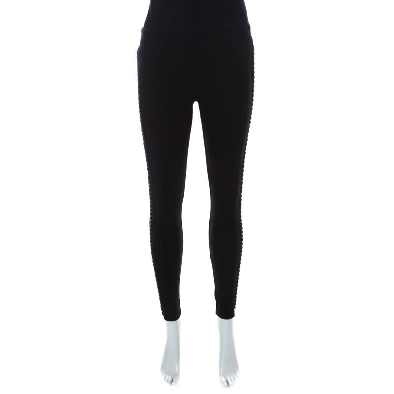 Pre Owned Tory Burch Black Cotton Jersey Side Chain Detail Leggings XS