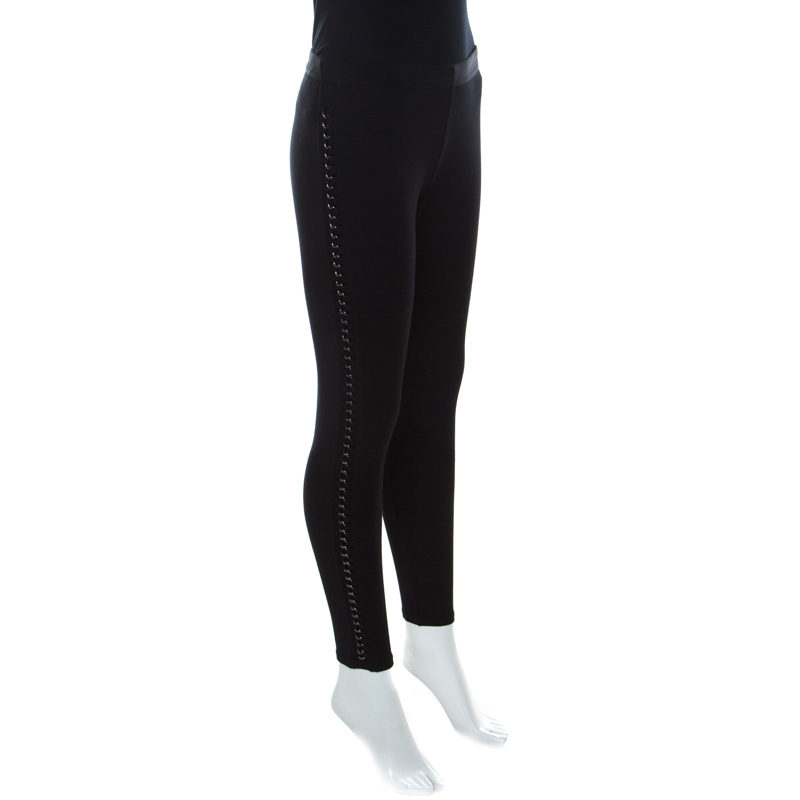 

Tory Burch Black Cotton Jersey Side Chain Detail Leggings