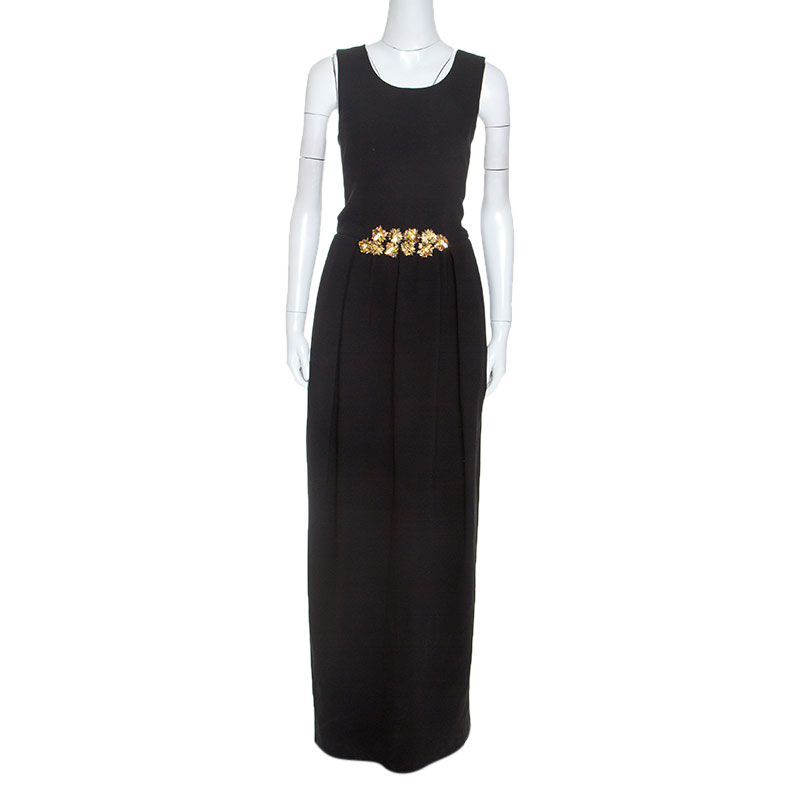 Pre-owned Tory Burch Black Embellished Crepe Criss Cross Back Sleeveless Gown S