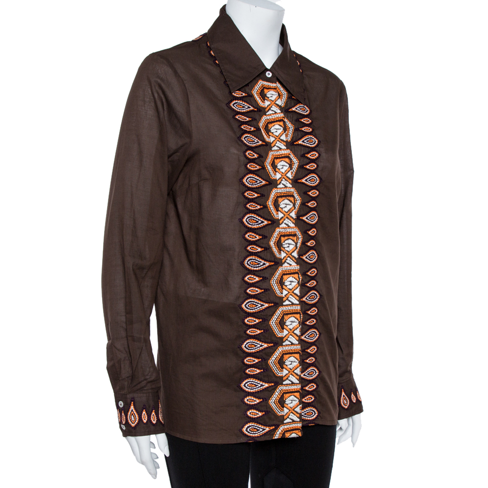 

Tory Burch Brown Cotton Embroidered Button Front Shirt