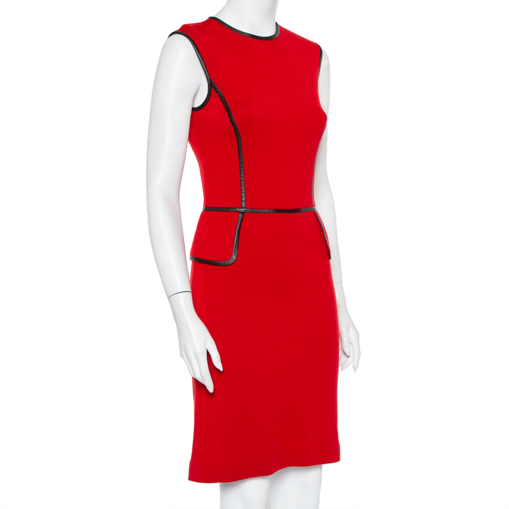 

Tory Burch Red Wool Contrast Leather Trim Detail Sleeveless Sheath Dress