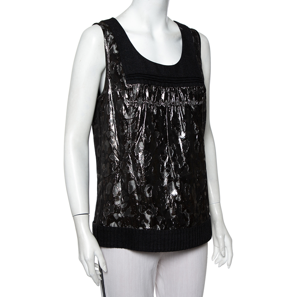 

Tory Burch Metallic Black Lamé & Wool Trim Tank Top