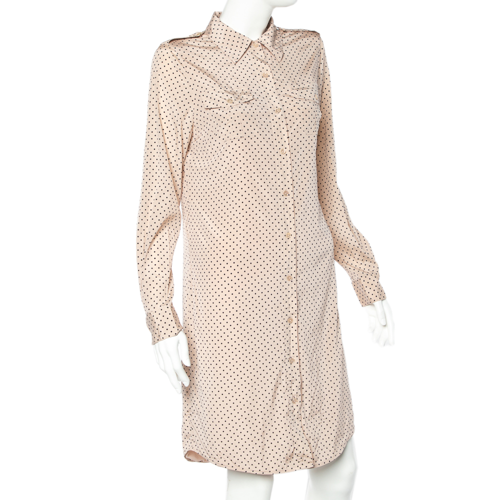 

Tory Burch Beige Polka Dot Print Stretch Silk Brigitte Shirt Dress