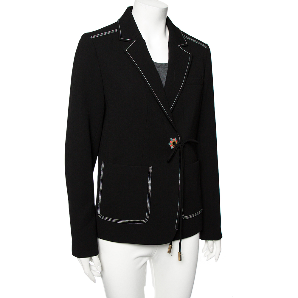 

Tory Burch Black Crepe Contrast Stitch Detail Grommet Blazer