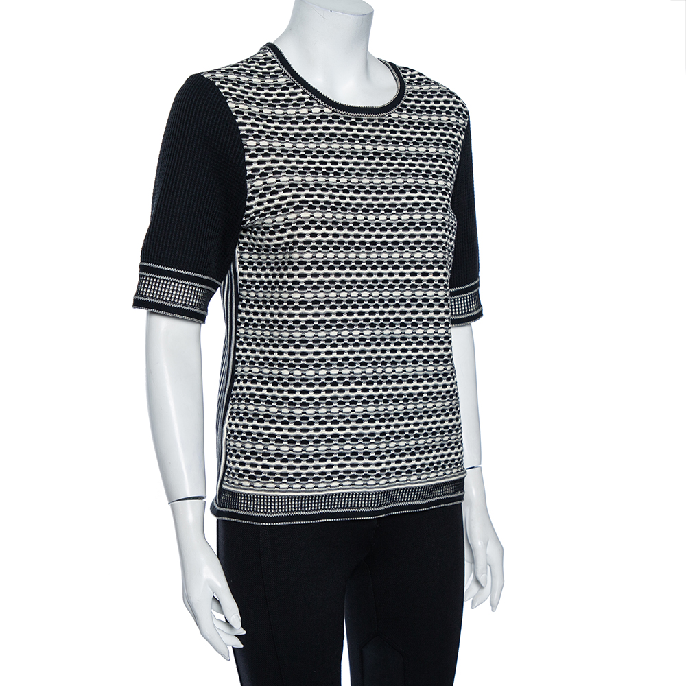 

Tory Burch Monochrome Knit Monique Brick Tuck Stitched Top, Black