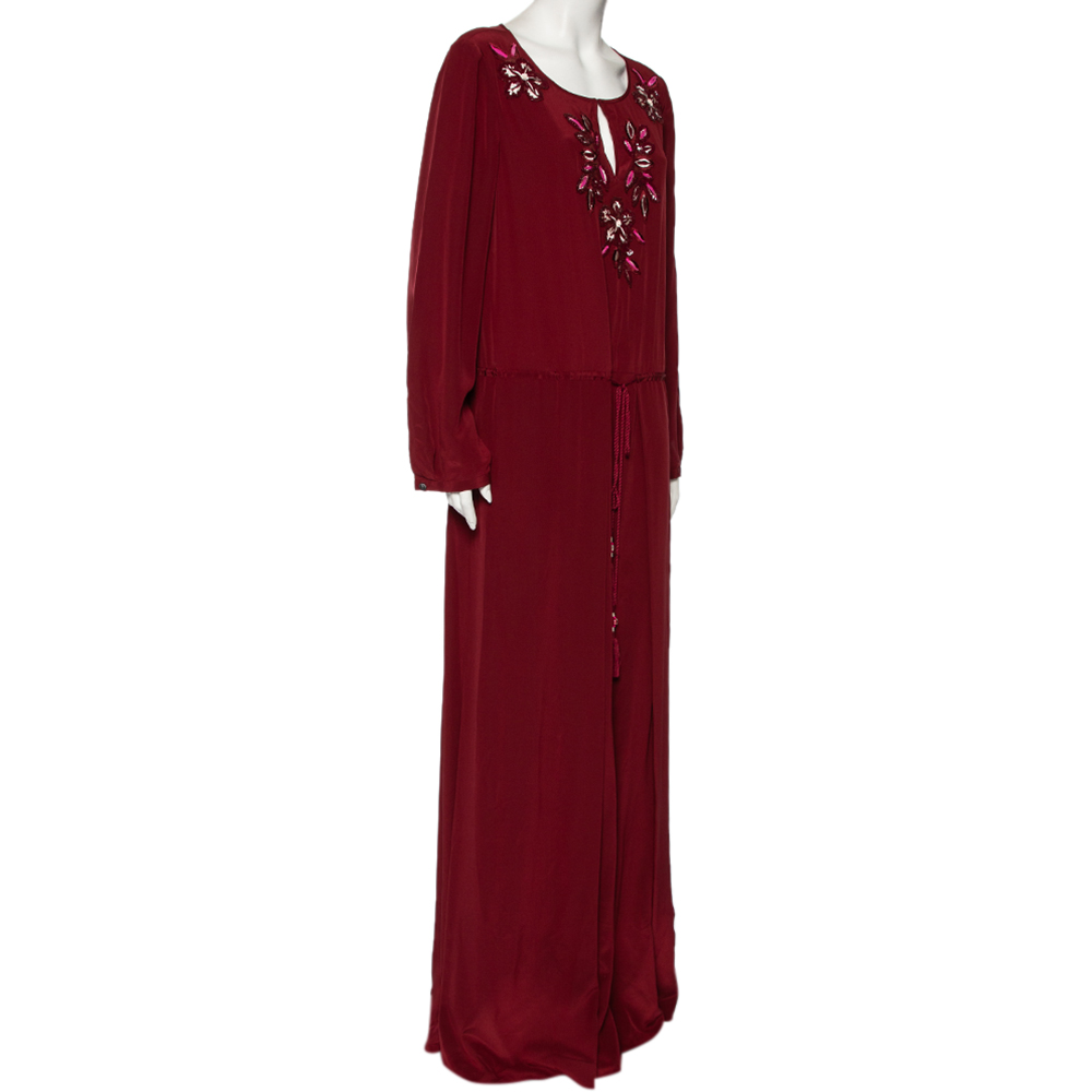 

Tory Burch Maroon Silk Embellished Michala Maxi Dress, Red