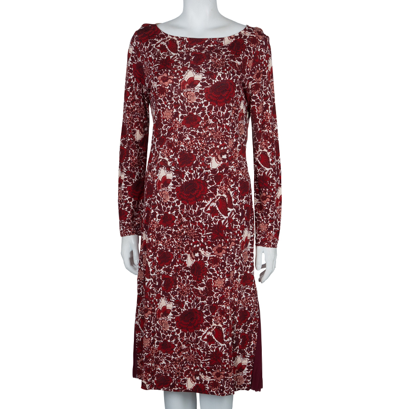 

Tory Burch Red Jersey Floral Printed Long Sleeve Dress