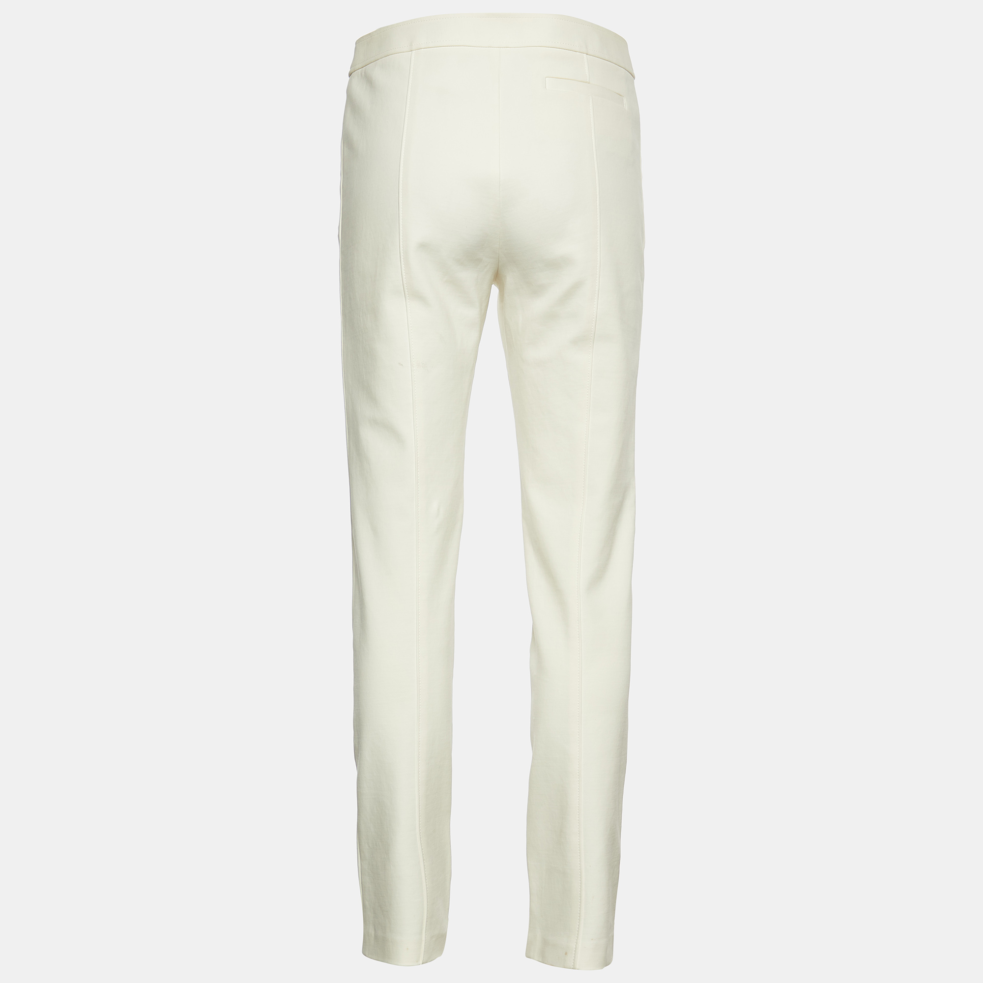 

Tory Burch Ivory Stretch Cotton Vanner Fitted Trousers /Waist - 31, Cream