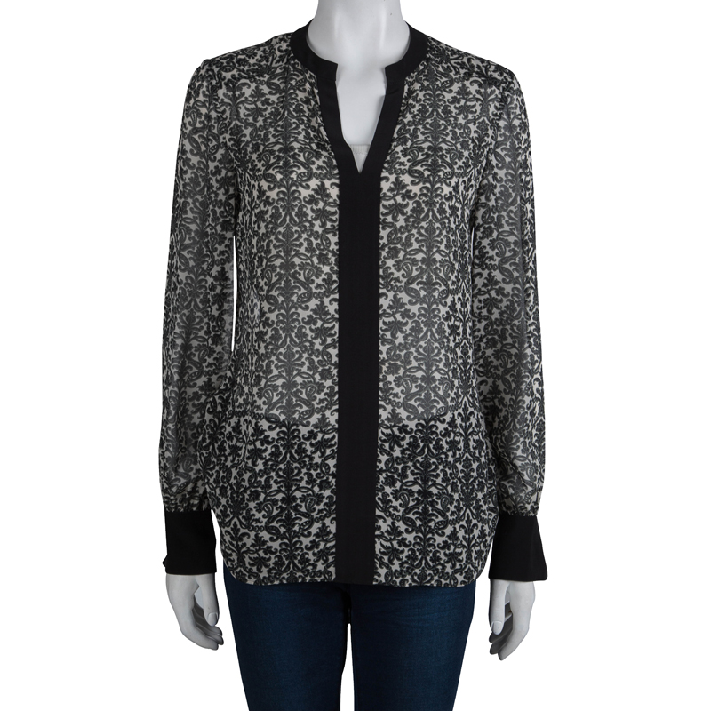 

Tory Burch Paisley Printed Chiffon Long Sleeve Blouse, Black