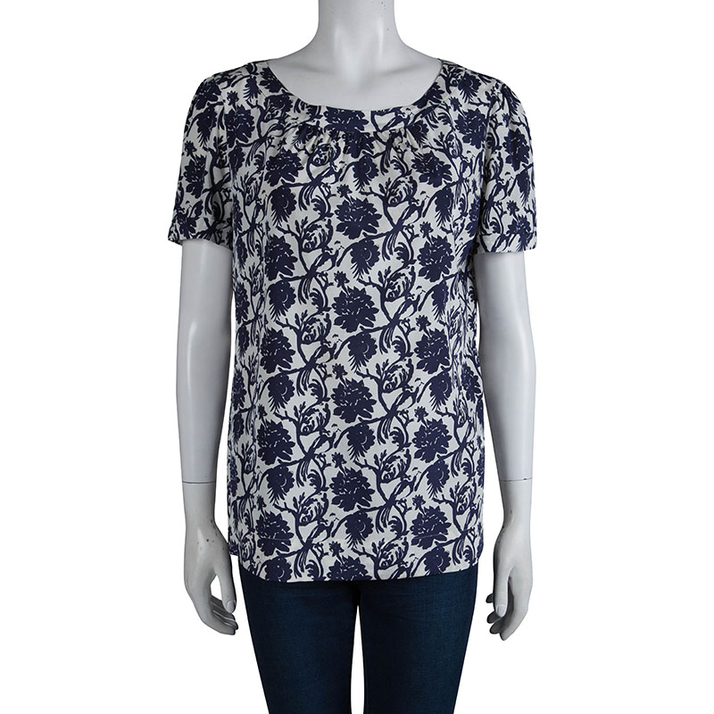 

Tory Burch Floral Print Silk Top, White