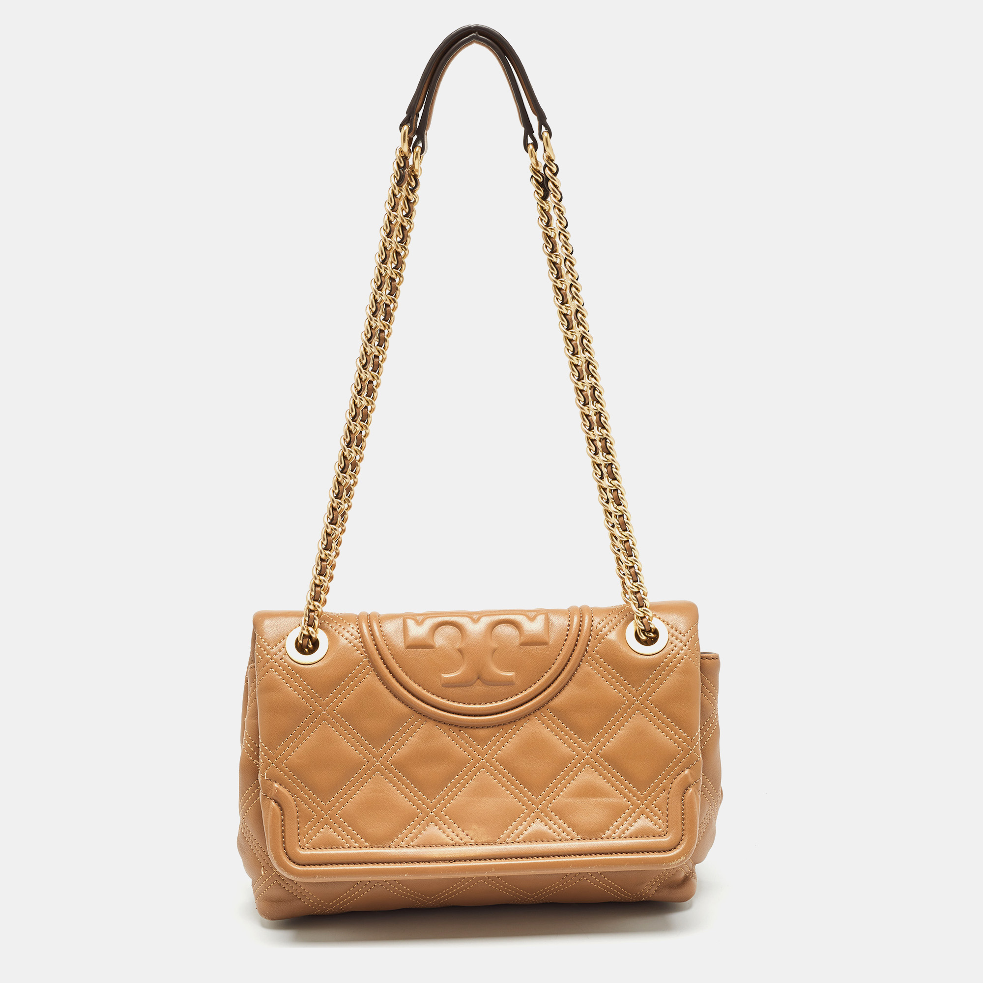 

Tory Burch Brown Quilted Leather Fleming Shoulder Bag, Beige