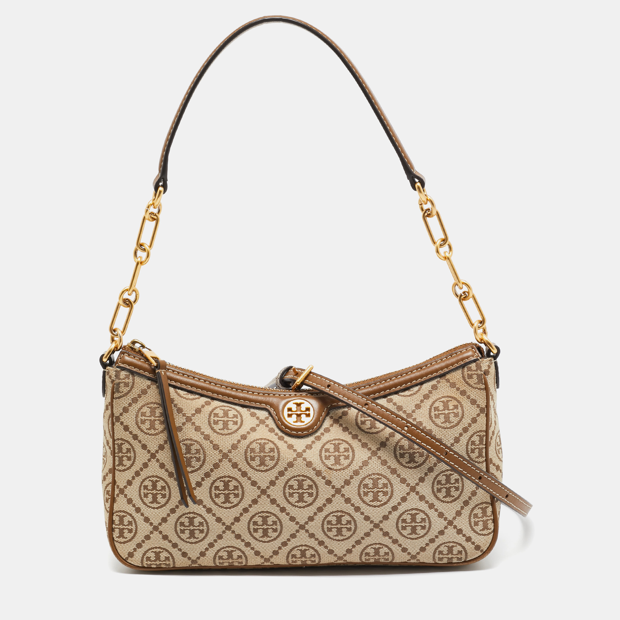 

Tory Burch Beige/Brow T Monogram Canvas and Leather Studio Shoulder Bag