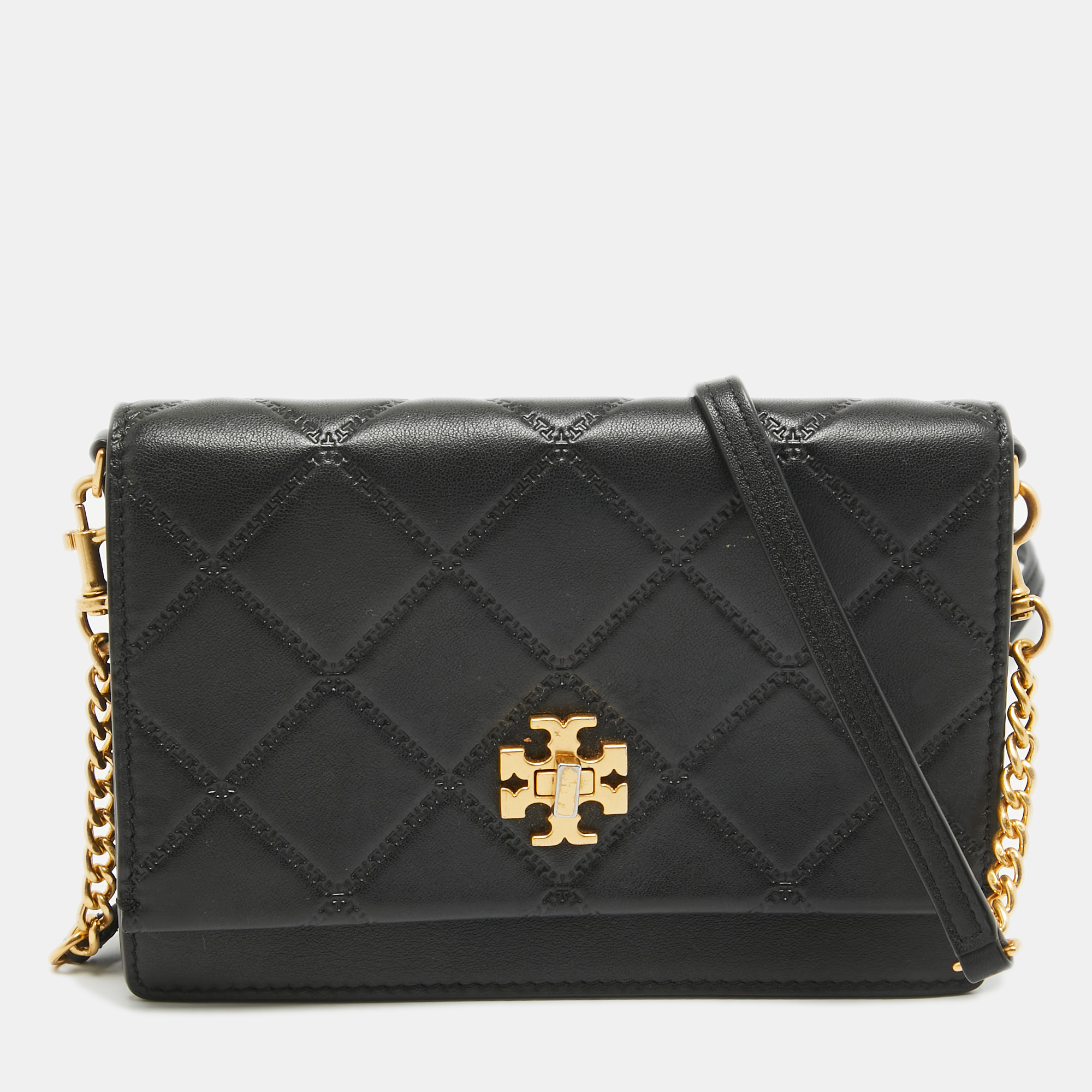 Pre-owned Tory Burch Black Leather Georgia Clutch Bag