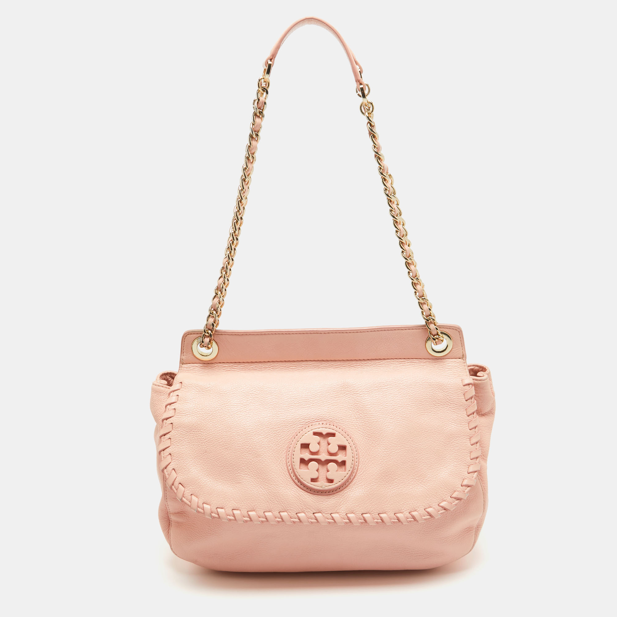 

Tory Burch Peach Leather Marion Shoulder Bag, Pink