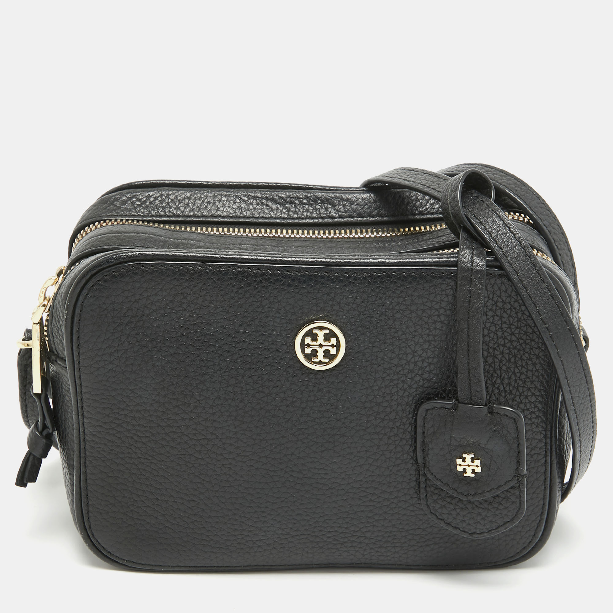 

Tory Burch Black Leather Robinson Double Zip Crossbody Bag