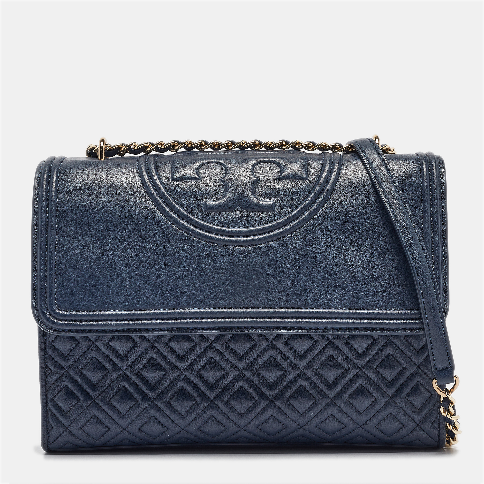 

Tory Burch Navy Blue Quilted Leather Fleming Shoulder Bag